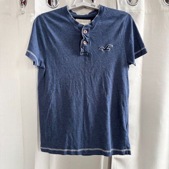 Vtg Hollister Henley Shirt Small Y2K Blue Large Seagull Logo Embroidered 18831 - Picture 1 of 8